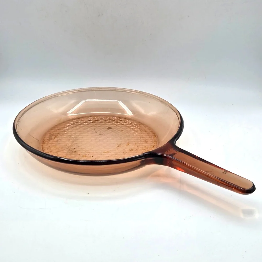 Vision Corning Ware Waffle Bottom 10.5 Inch Amber Glass Frying Pan Skillet